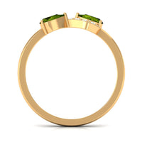 Real Pear Shape Peridot 2 Stone Promise Ring with Diamond