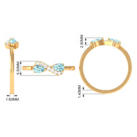 Rosec Jewels 1/2 CT pear-shaped aquamarine infinity promise ring with diamond accents, displayed on a white background.