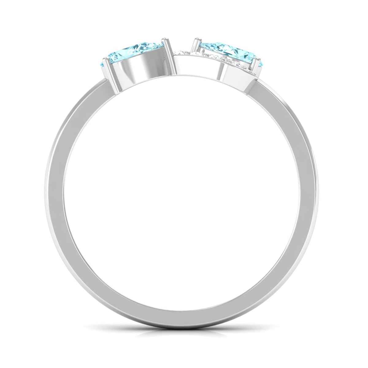 Rosec Jewels 1/2 CT pear-shaped aquamarine infinity promise ring with diamond accents, showcasing elegant gemstone and intricate band design.