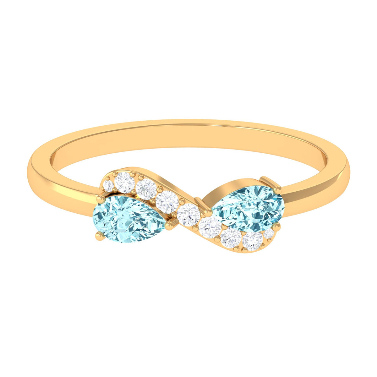 Rosec Jewels 1/2 CT Pear Aquamarine infinity promise ring with diamond, showcasing a pear-shaped aquamarine and sparkling accents.