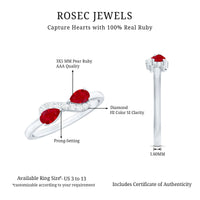 Natural pear-shaped ruby Toi Et Moi promise ring with diamond accents, crafted by Rosec Jewels.