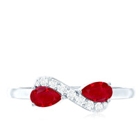 Natural pear-shaped ruby promise ring with diamond accents by Rosec Jewels, showcasing the elegant gemstone design.