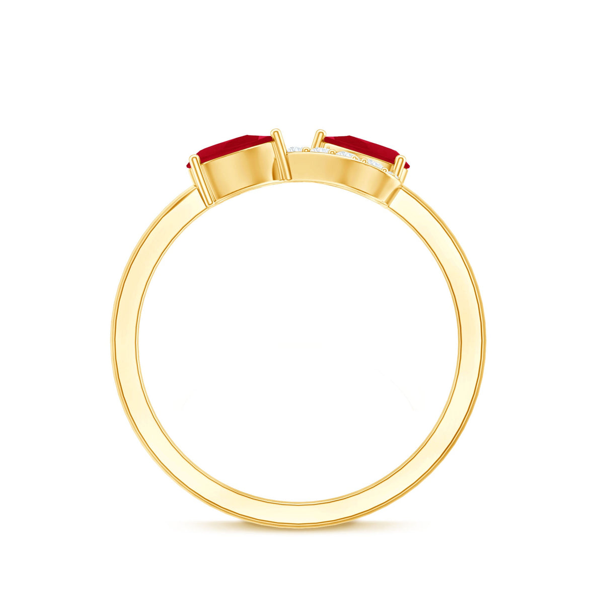 Natural pear-shaped ruby Toi Et Moi promise ring with diamond accents by Rosec Jewels, showcasing elegant gemstone setting.