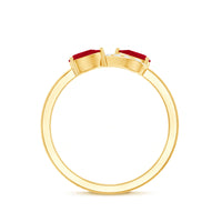 Natural pear-shaped ruby Toi Et Moi promise ring with diamond accents by Rosec Jewels, showcasing elegant gemstone setting.