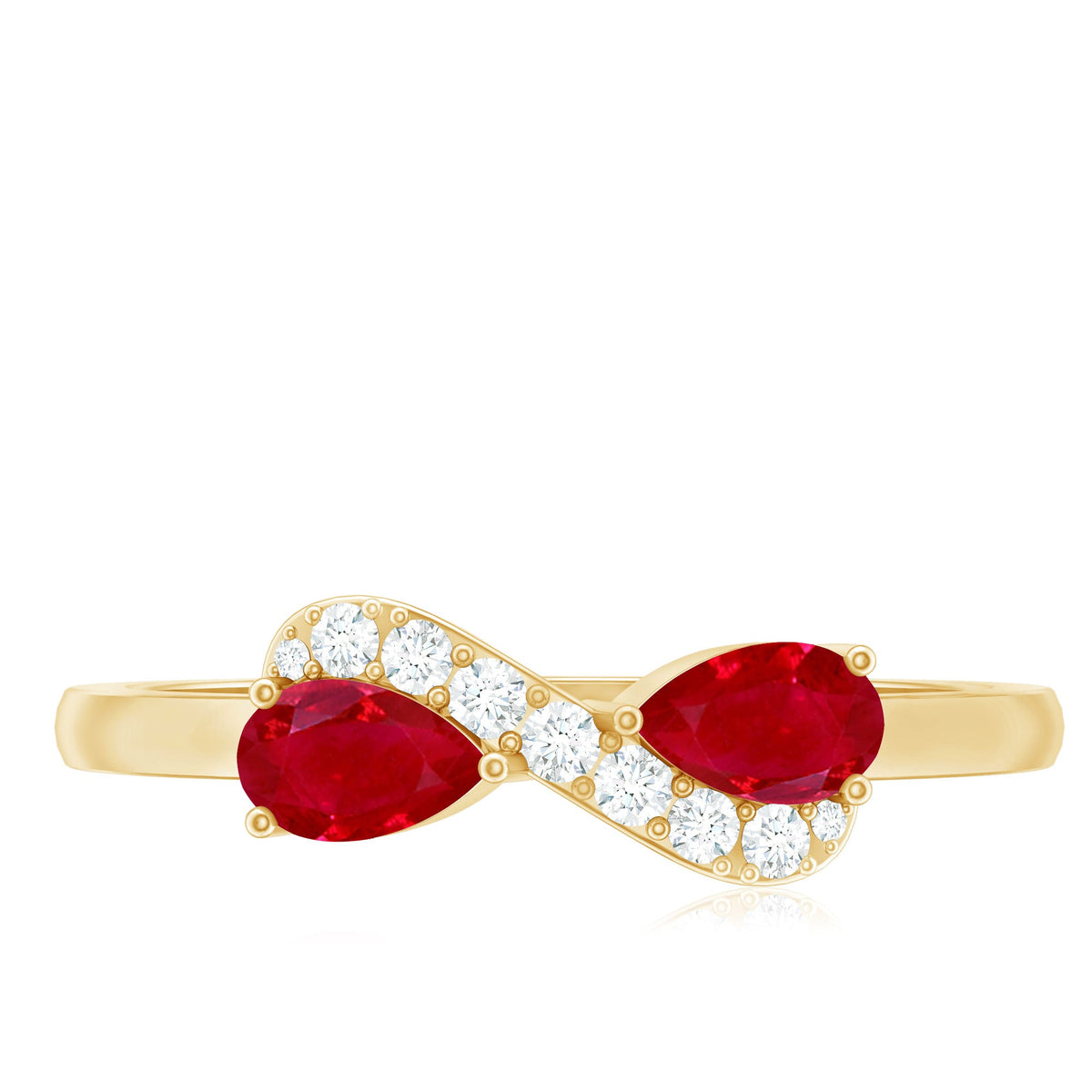 Natural pear-shaped ruby toi et moi promise ring with diamond accents by Rosec Jewels, featuring elegant gemstone and band details.