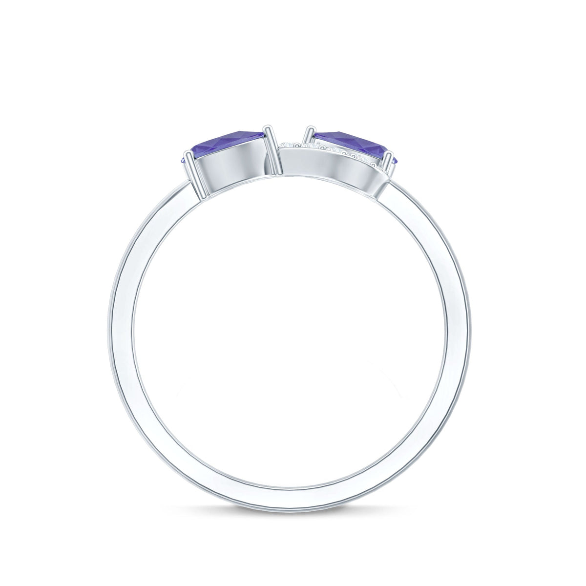 Rosec Jewels real Tanzanite 2-stone promise ring with sparkling diamonds, showcasing elegant gemstone and silver band.