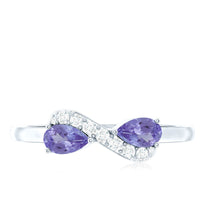 Real Tanzanite 2-stone promise ring with diamonds from Rosec Jewels, showcasing a elegant design with vibrant blue stones and sparkling accents.