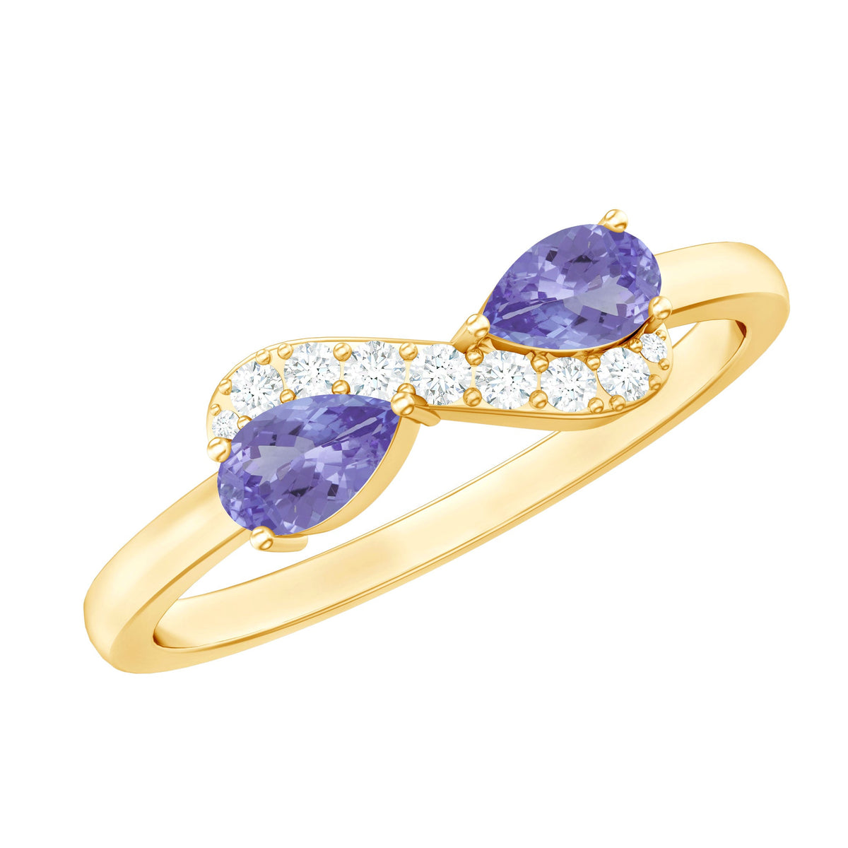 Rosec Jewels real Tanzanite 2-stone promise ring with sparkling diamonds, featuring a sleek silver band and elegant design.