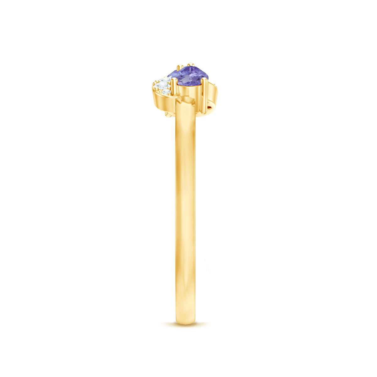 Real Tanzanite and diamond promise ring featuring two stones, crafted by Rosec Jewels, with a sleek band design.