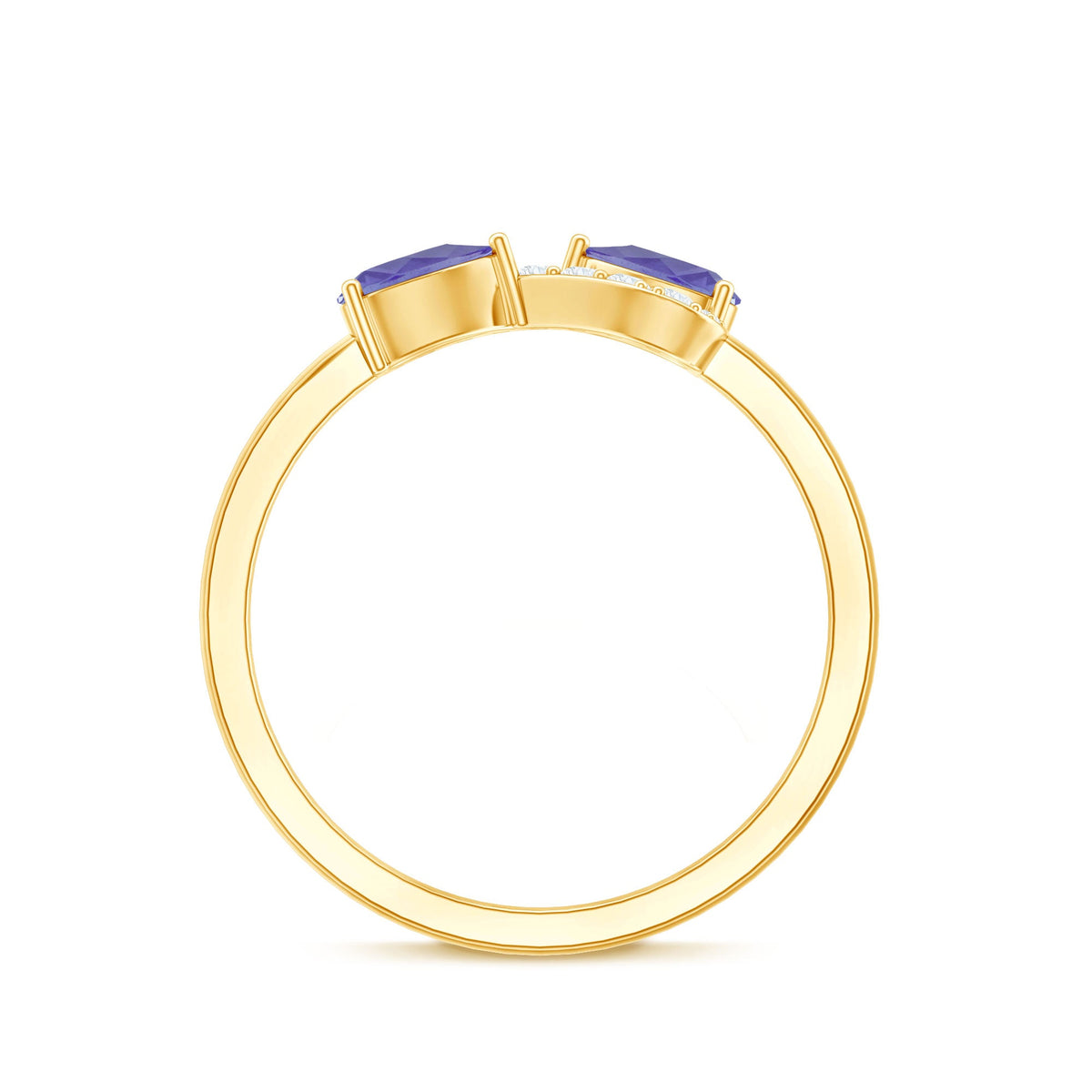Real Tanzanite 2-stone promise ring with diamonds from Rosec Jewels, showcasing the elegant gemstone and sparkling accents.