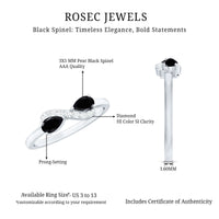 Natural Black Spinel Diamond 2 Stone Promise Ring in East West Style