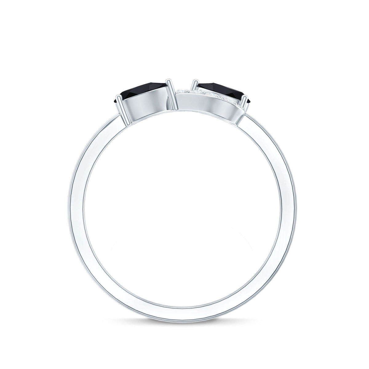 Natural Black Spinel Diamond 2 Stone Promise Ring in East West Style