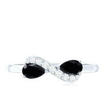 Natural Black Spinel Diamond 2 Stone Promise Ring in East West Style
