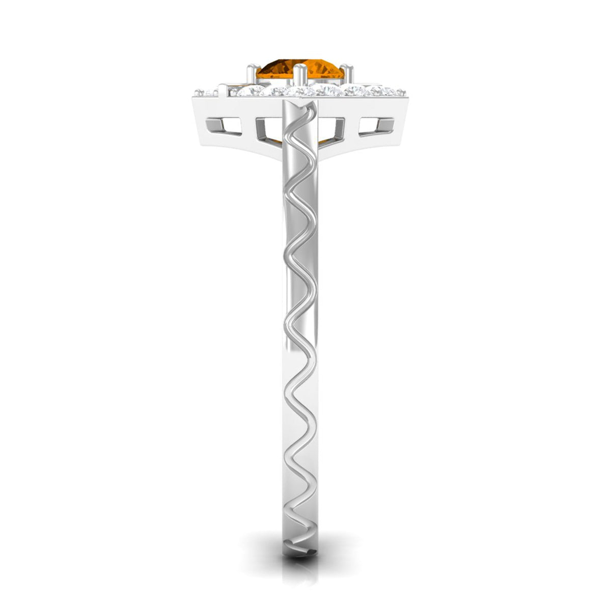 0.50 CT Round Shape Citrine Minimal Textured Ring with Diamond