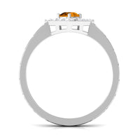 0.50 CT Round Shape Citrine Minimal Textured Ring with Diamond