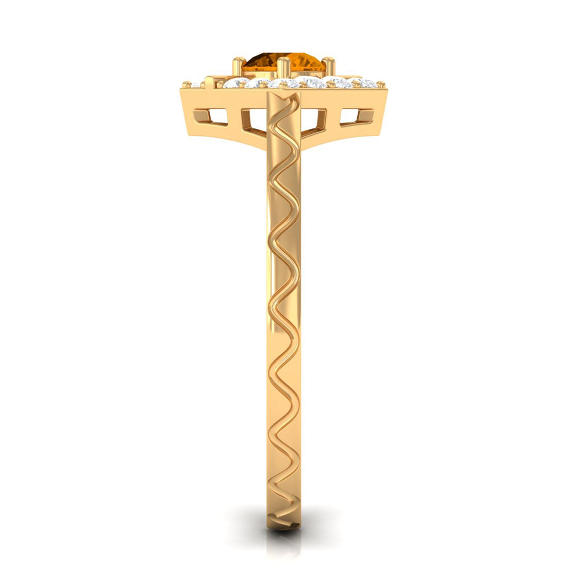 0.50 CT Round Shape Citrine Minimal Textured Ring with Diamond