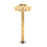 0.50 CT Round Shape Citrine Minimal Textured Ring with Diamond