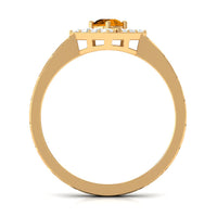0.50 CT Round Shape Citrine Minimal Textured Ring with Diamond