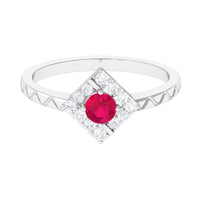 Rosec Jewels minimal ruby and diamond textured ring showcasing a sleek band with intricate gemstone detailing.
