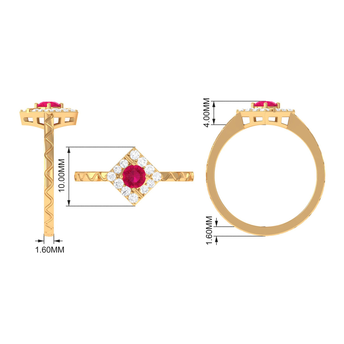 Minimal Ruby and Diamond Textured Ring by Rosec Jewels, showcasing a sleek band with ruby and diamond accents.