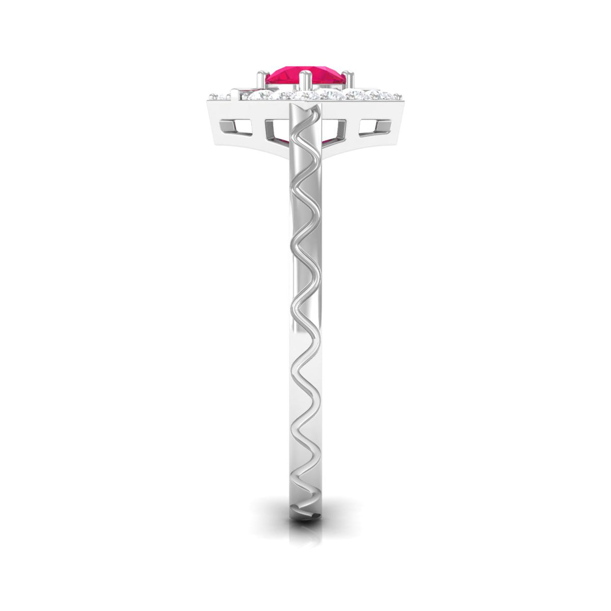 Minimal Ruby and Diamond textured ring by Rosec Jewels featuring a sleek band with embedded rubies and diamonds.
