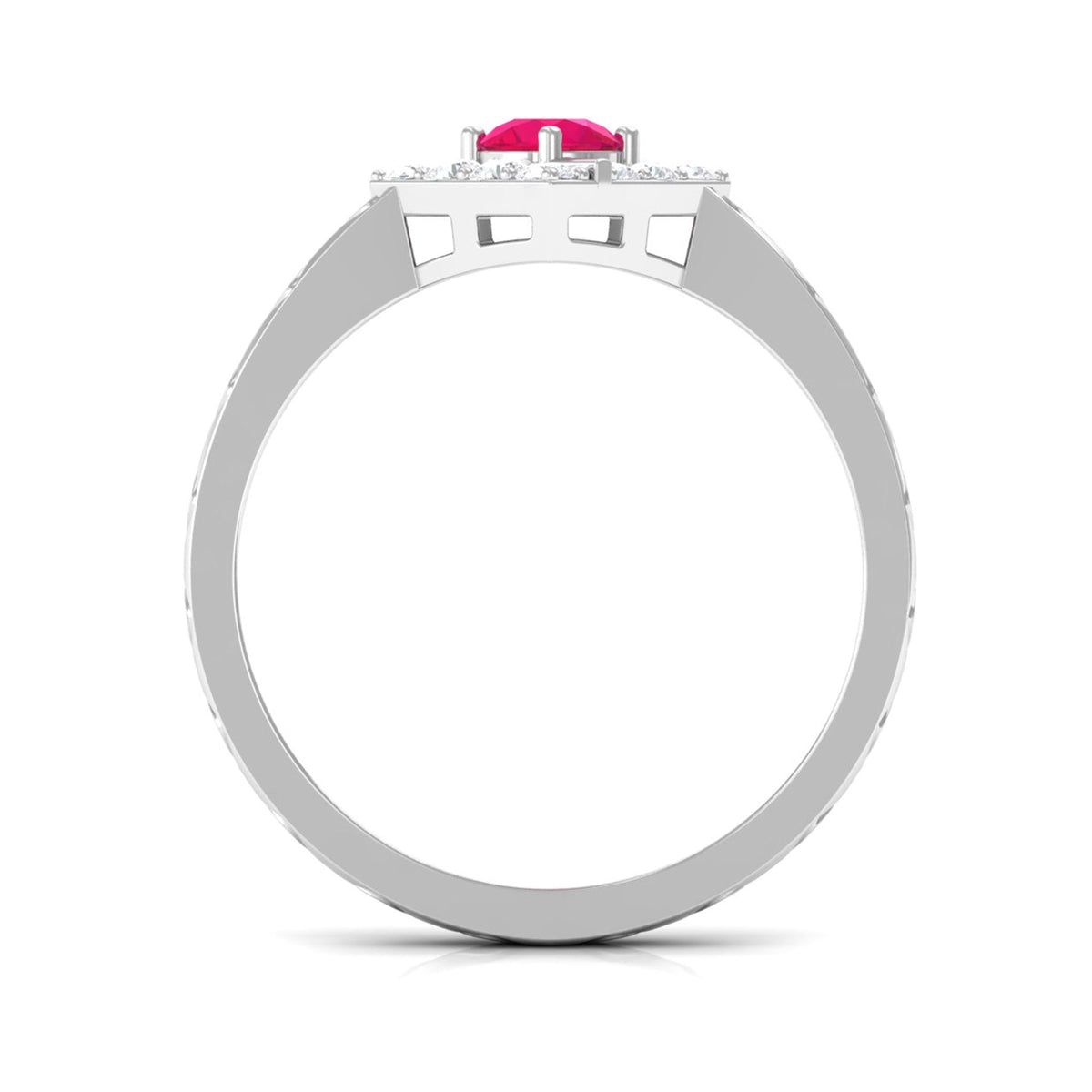 Rosec Jewels minimal ruby and diamond textured ring showcasing a sleek band with intricate gemstone detailing.