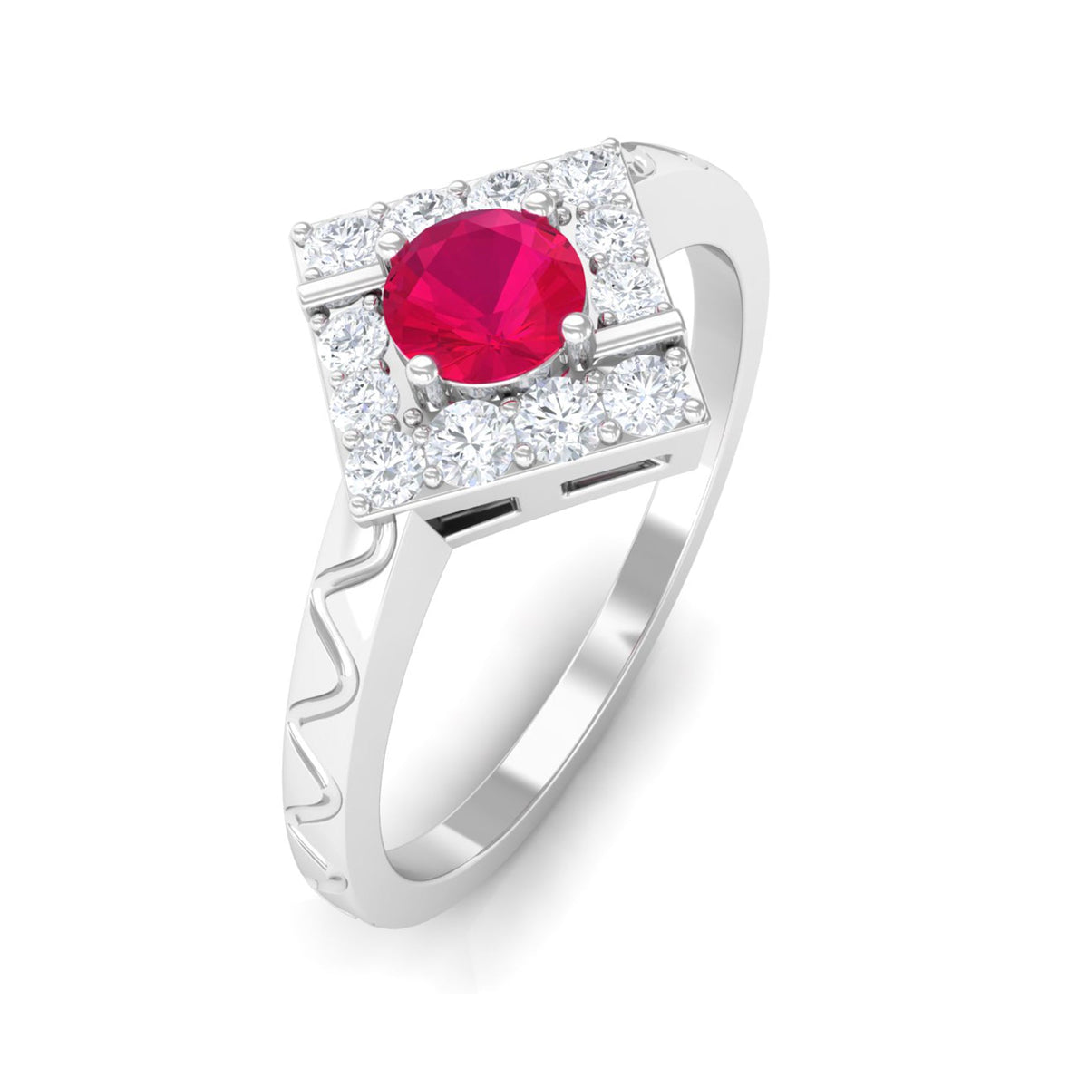 Minimal Ruby and Diamond Textured Ring by Rosec Jewels featuring a sleek band with embedded rubies and diamonds.