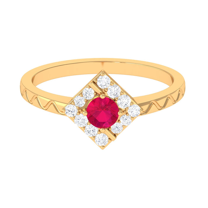 Minimal Ruby and Diamond Textured Ring by Rosec Jewels, showing the ring with a textured band featuring small rubies and diamonds.