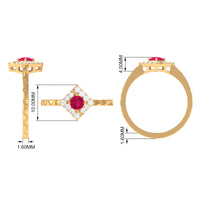 Minimal Ruby and Diamond Textured Ring by Rosec Jewels, showcasing a sleek band with textured surface, red ruby, and sparkling diamonds.