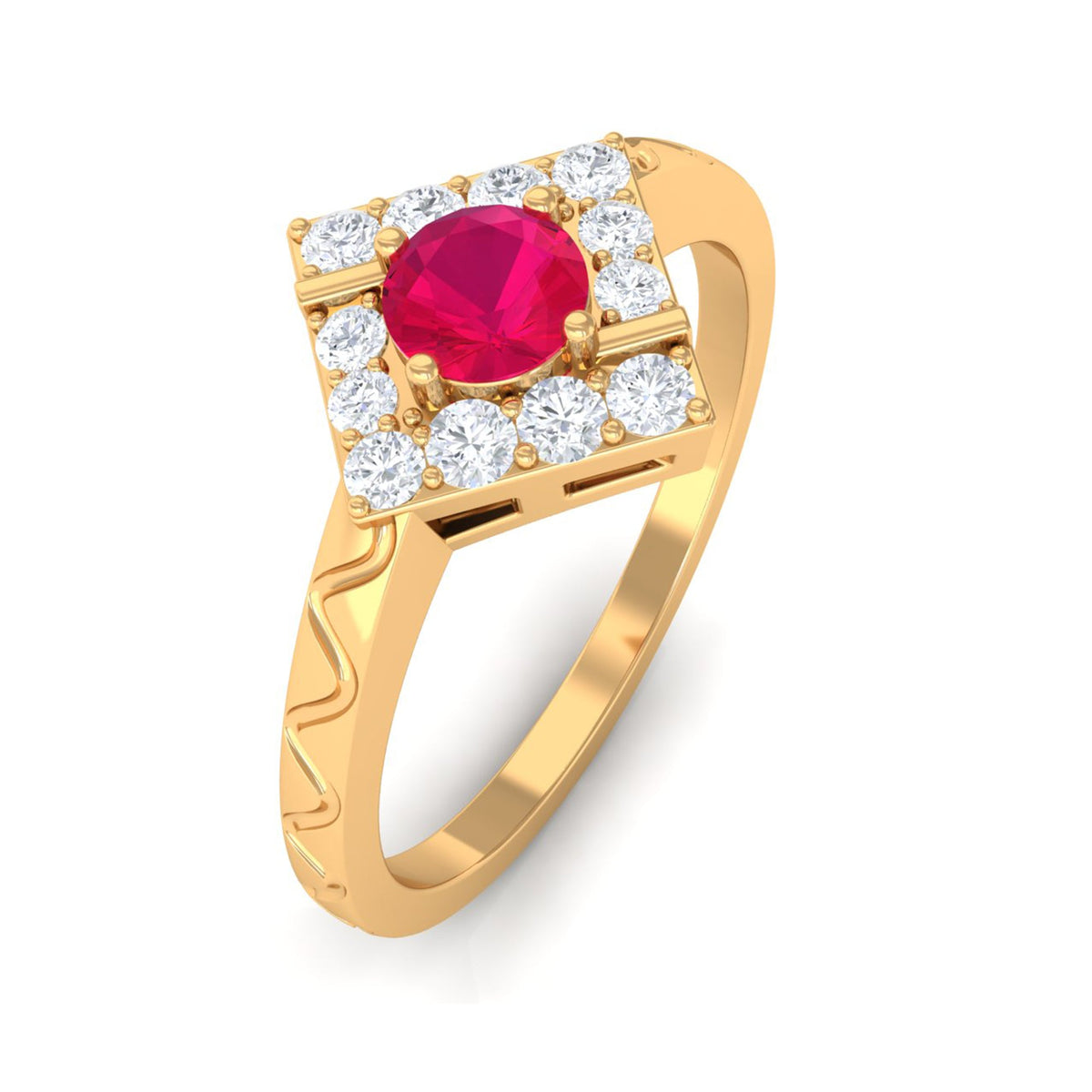Minimal Ruby and Diamond Textured Ring by Rosec Jewels, showcasing a sleek design with textured surface and embedded gemstones.