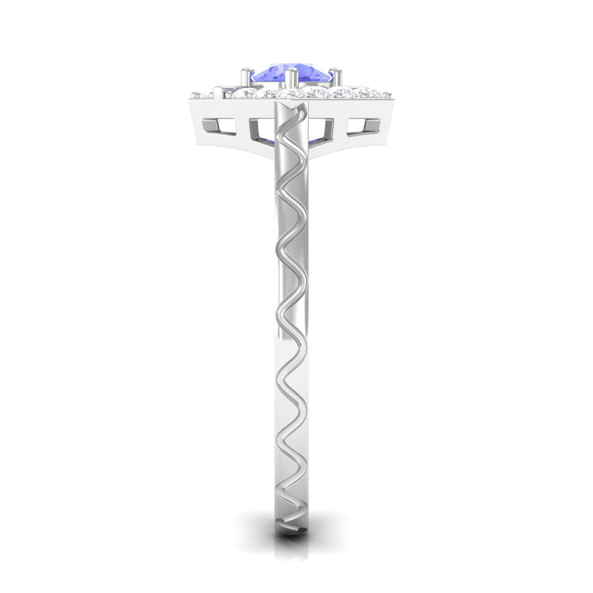 Rosec Jewels 3/4 CT Tanzanite and Diamond ring with a sleek band and elegant design, showcasing vibrant tanzanite and sparkling diamonds.