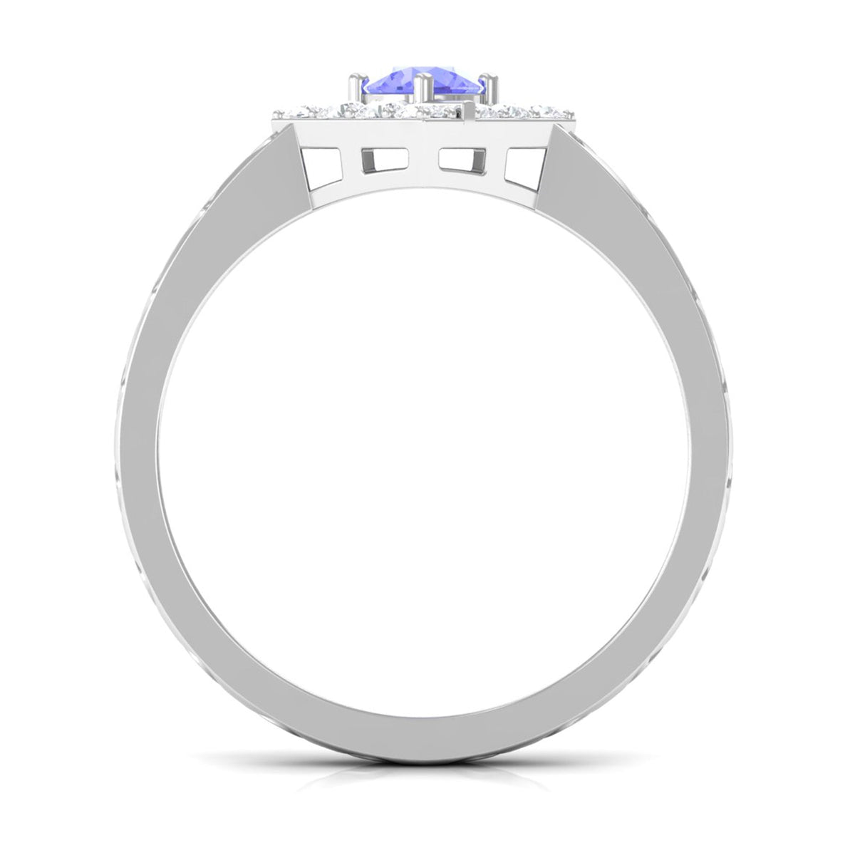 Minimal Tanzanite and diamond ring featuring a 3/4 carat center stone, set in a sleek band, by Rosec Jewels.