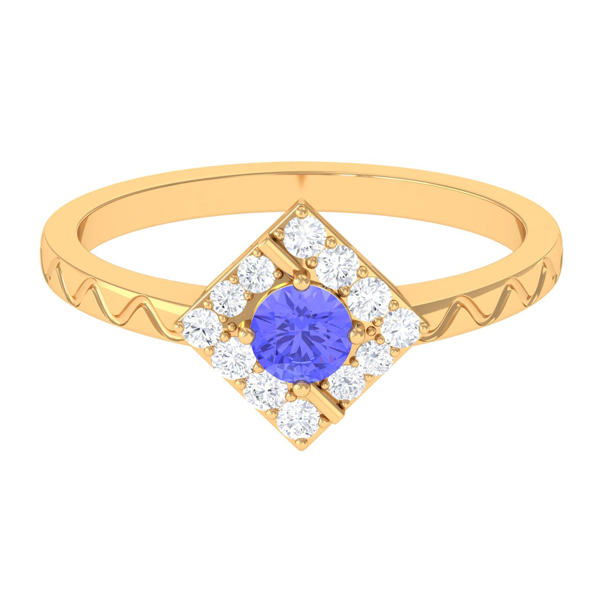 Minimal 3/4 CT Tanzanite and diamond ring by Rosec Jewels featuring a sleek gold band and elegant gemstone accents.