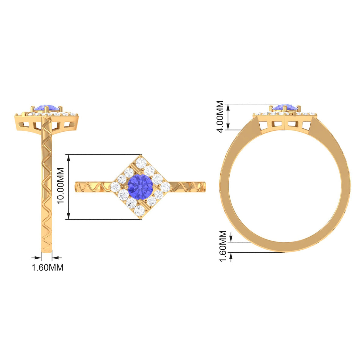 Minimal Tanzanite and diamond ring featuring a 3/4 carat Tanzanite gemstone set in a sleek band with small diamonds.