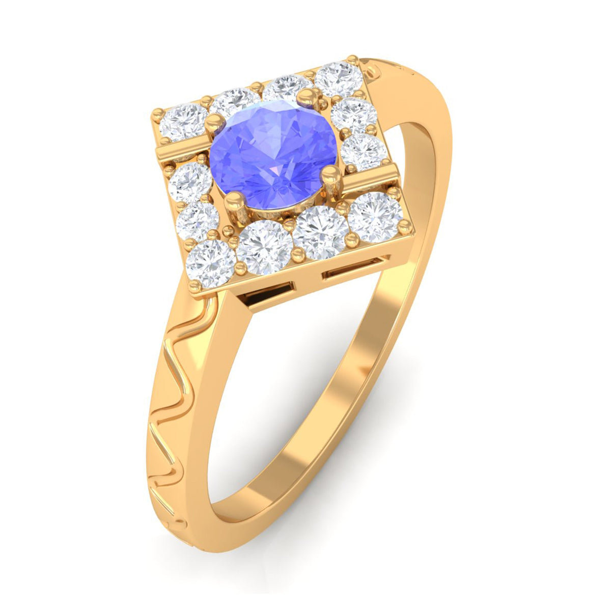 Rosec Jewels 3/4 CT Tanzanite and Diamond ring featuring a sleek band with a prominent oval Tanzanite gemstone and sparkling diamonds.