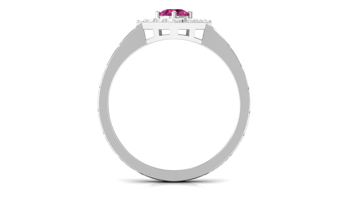 Minimal Pink Tourmaline Textured Ring with Diamond