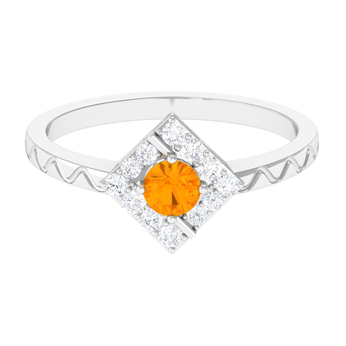 Minimal 1/2 carat fire opal and diamond textured ring by Rosec Jewels, showcasing a unique design and shimmering gemstones.