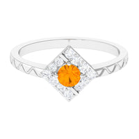 Minimal 1/2 carat fire opal and diamond textured ring by Rosec Jewels, showcasing a unique design and shimmering gemstones.