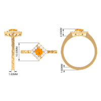 Minimal fire opal and diamond textured ring by Rosec Jewels, showcasing a 1/2 carat fire opal center with intricate detailing.