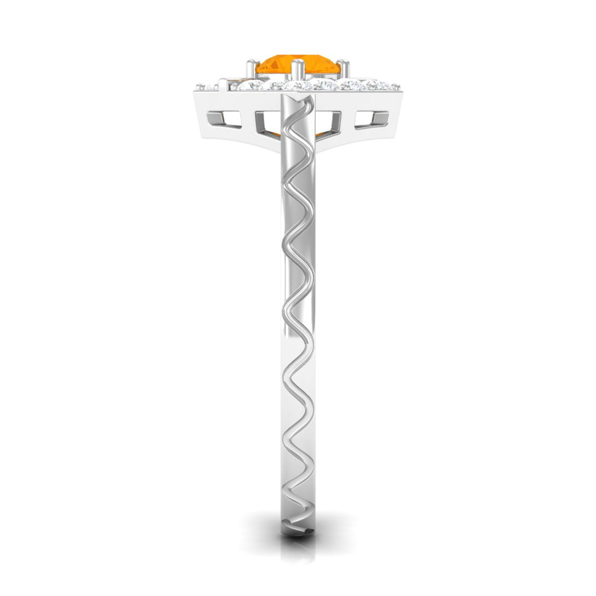 Rosec Jewels 1/2 Carat Fire Opal and Diamond textured ring with intricate design, showcasing the elegant jewelry piece.