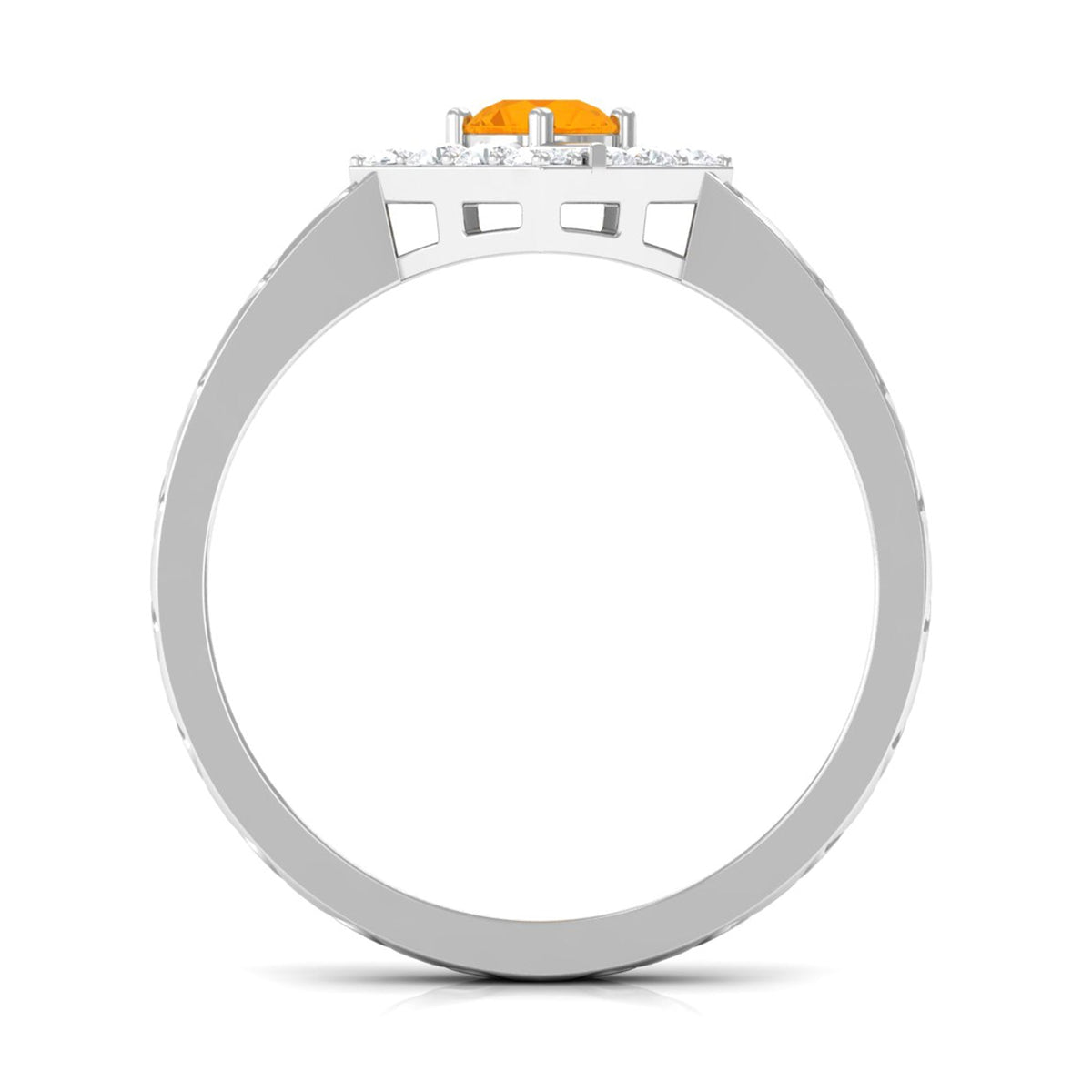 Minimal fire opal and diamond textured ring by Rosec Jewels, showcasing a 1/2 carat fire opal centerpiece and intricate band details.