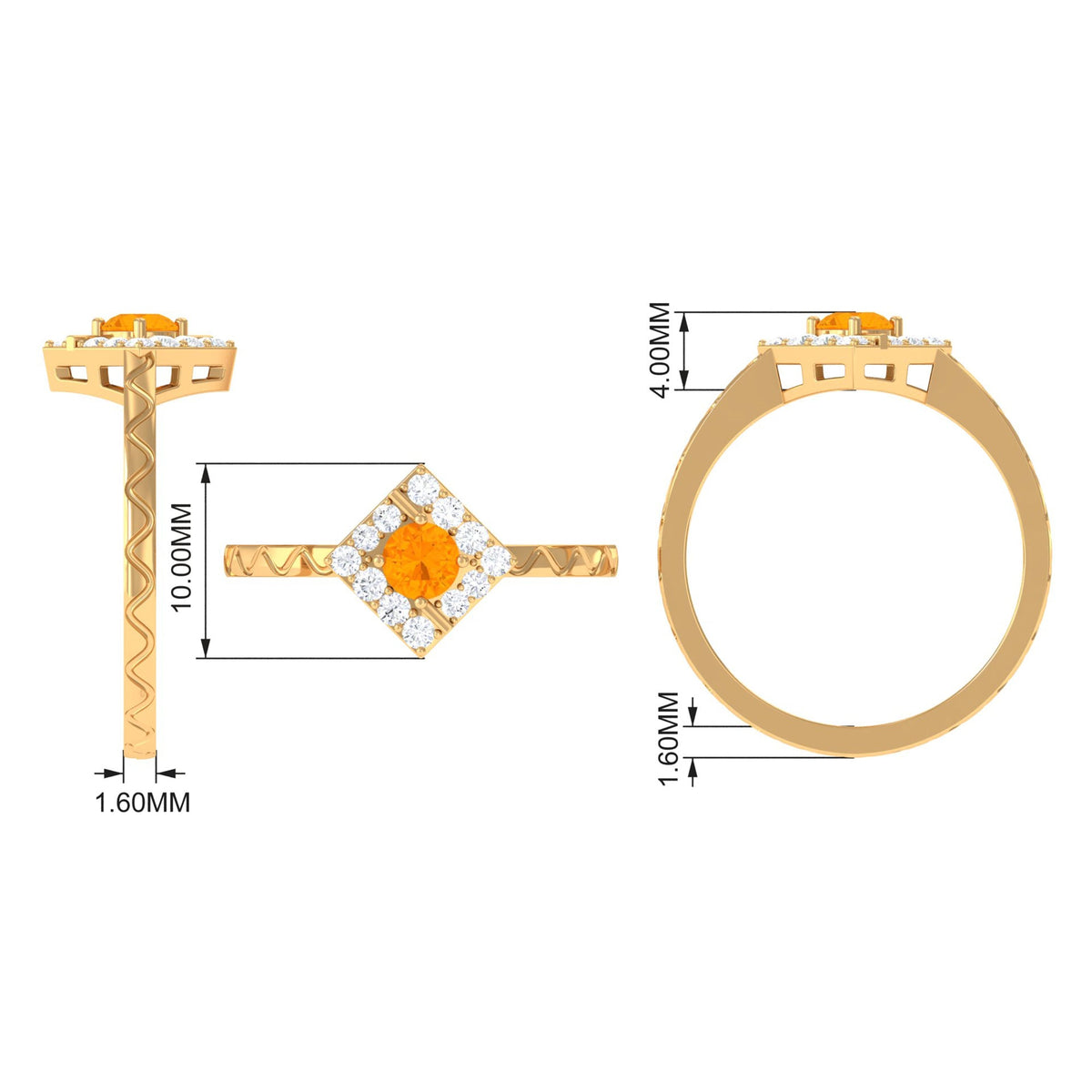 Rosec Jewels 1/2 carat fire opal and diamond textured ring with intricate design and sparkling gemstones.