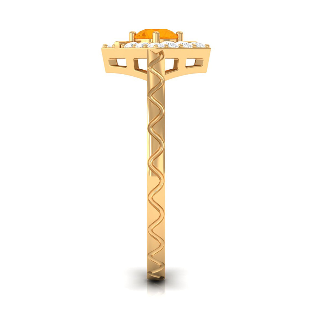 Minimal fire opal and diamond textured ring by Rosec Jewels featuring 1/2 carat gemstone and intricate band design.