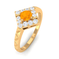 Minimal fire opal and diamond textured ring by Rosec Jewels, showcasing 1/2 carat opal with intricate design details.