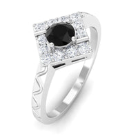 3/4 CT Black Spinel and Diamond Textured Ring