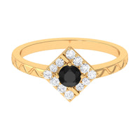 3/4 CT Black Spinel and Diamond Textured Ring