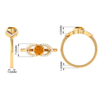 0.75 CT Split Shank Citrine Solitaire Ring with Diamond Accent