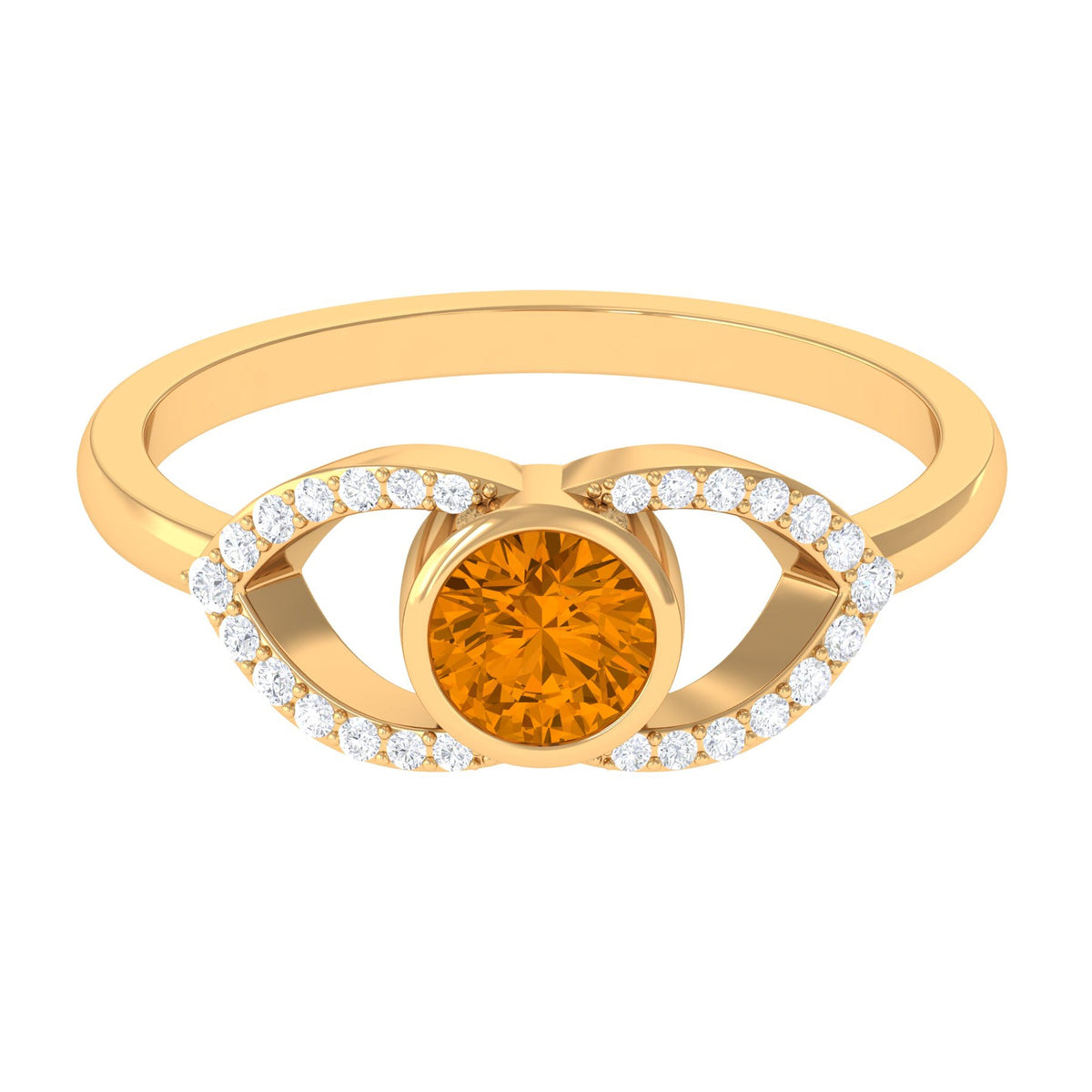 0.75 CT Split Shank Citrine Solitaire Ring with Diamond Accent