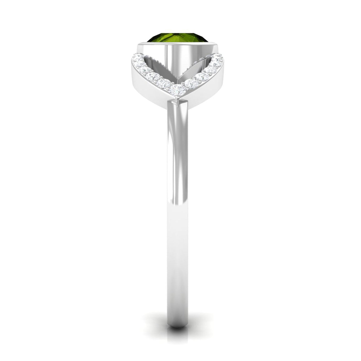 0.75 CT Split Shank Peridot Solitaire Ring with Diamond Accent
