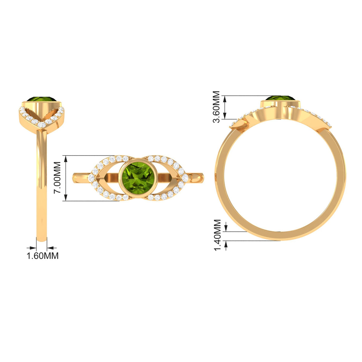 0.75 CT Split Shank Peridot Solitaire Ring with Diamond Accent